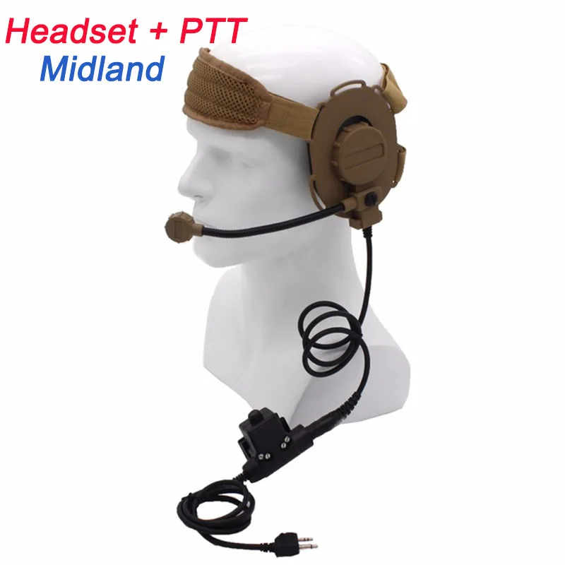 Открытый страйкбол стрельба боевой III Z тактическая гарнитура с PTT - Color: Tan Midland Plug