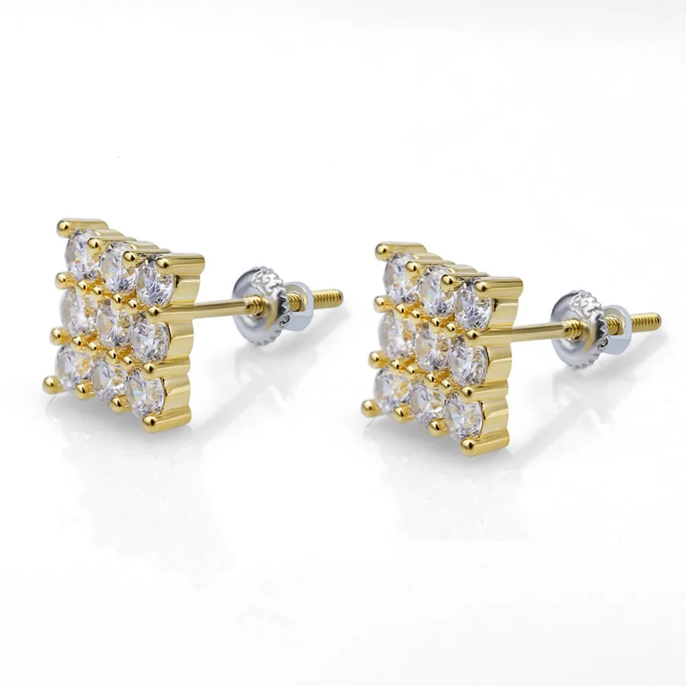 

Fashion Hip Hop Iced Out Micro Pave 3*3 AAA Cubic Zircon Square Stud Earrings Hot Sale Men Women Gold Silver Ear Jewelry