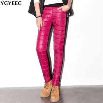 

YGYEEG 2018 Winter Down Wadded Pants Women's Thick Leggings Fashion Cotton Patchwork Footless Legging Aptitud Jeggings 3 Colors