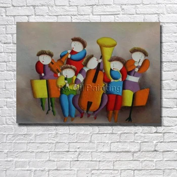 

Cartoon Pure Hand-painted Oil Painting On Canvas Children Play Music Painting Modern Home Decoration Art Picture No Framed