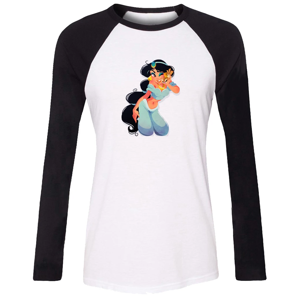 

iDzn New Women's T-shirt Punk Aladdin and the magic lamp Princess Jasmine Tattoo Pattern Long Sleeve Girls T shirt Lady Tee Tops