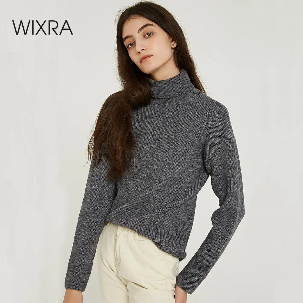 

Wixra Women Sweaters 2019 Autumn Winter Must Have Solid Turtleneck Basic Knitted Sweater Pullovers Women's Jumpers