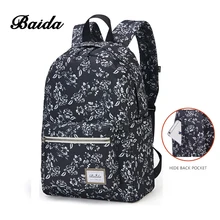 BAIDA Fashionable Black Floral Print Backpack Flower Pattern Women Back Pack School Bookbag Bags for Teenage