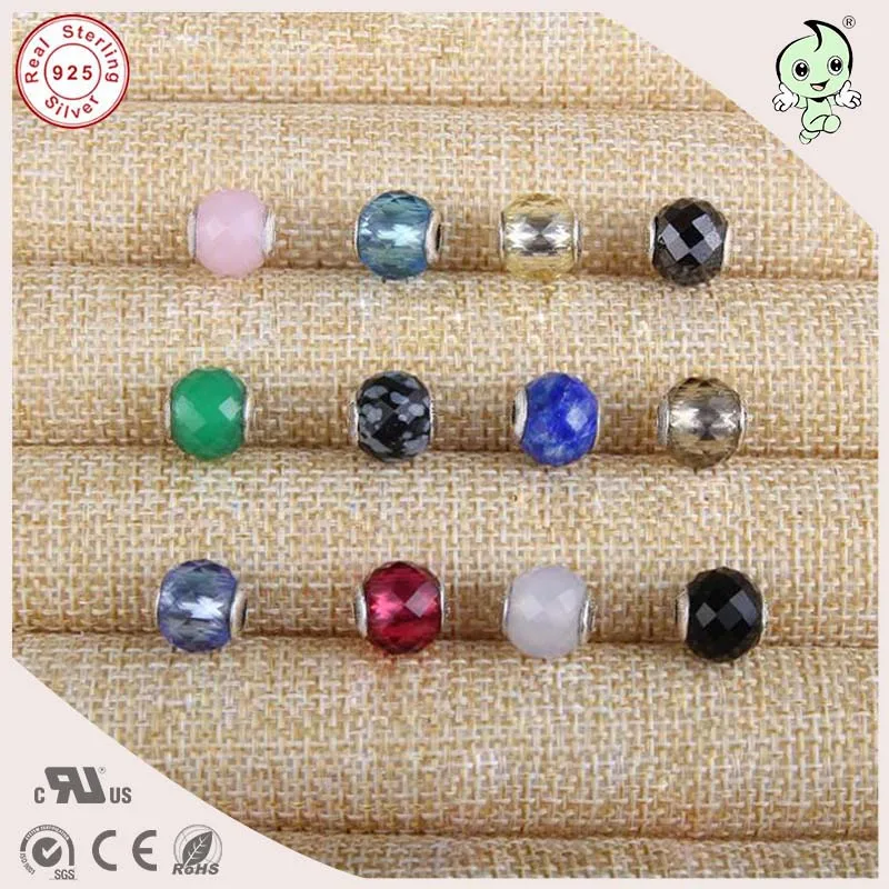 

DIY High Quality New Arrival Beautiful Colorful Glass Stone Small Hole 925 Real Silver Charm Fitting for Essence Charm Bracelet