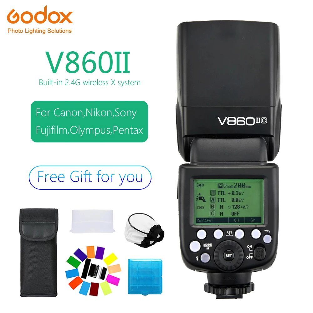 

Godox Ving V860II V860II-C/N/S/F/O 2.4g GN60 E-TTL HSS Li-Ion Battery Speedlite Camera Flash for Canon Nikon Sony Fuji Olympus