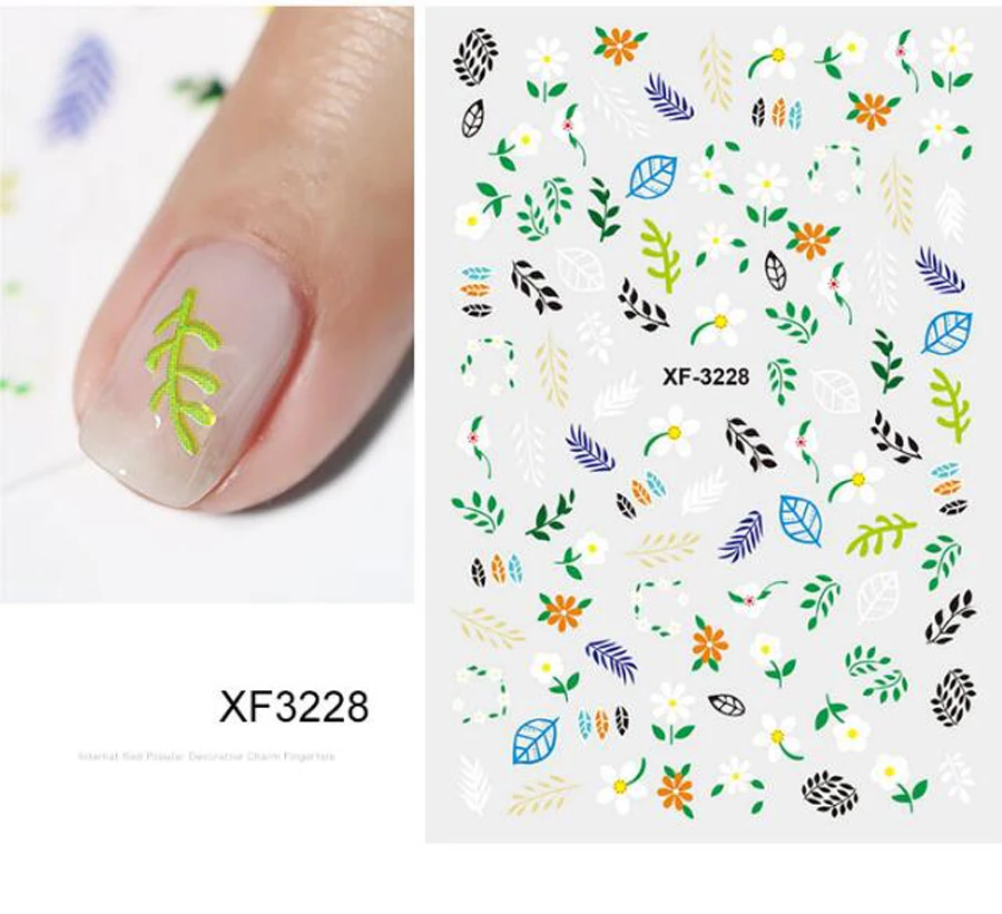 5pc 3D Flower Avocado Nail Art Stickers Decals Cactus Daisy Leaf Nail Foil Decals Nail Stickers Decoration for Women Girls Kids