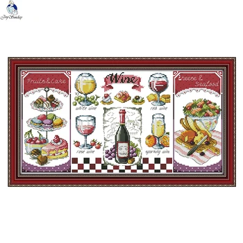 

JoySunday Cross Stitch Kits Needlework Set Red Wine and Desserts Cake 14CT 11CT Cotton Painting Gift Art Factory Wholesale Deal