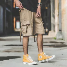 Японские штаны-карго Harajuku с завязками и лентами для мужчин, летняя уличная одежда в стиле хип-хоп для мальчиков, Короткие штаны большого размера