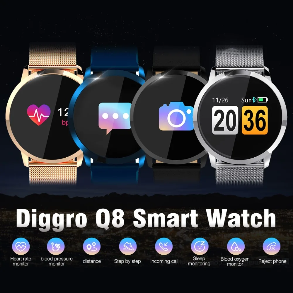 

Top Watch Men Q8 CW5 Color Touch Screen Smartwatch Heart Rate 2018 New Sport Fitness Men Women Wearable Devices for IOS Android