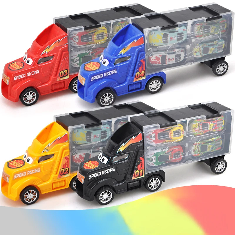 

Zhorya Cartoon Alloy Cars Set Container Truck Storage Box with Metal Pull Back Mini Cars Model Suits Gifts for Kids