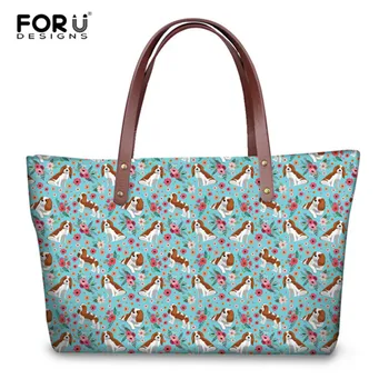 

FORUDESIGNS Fashion Women Large Tote Bags King Charles Spaniel Flower Pattern Ladies Casual Travel Shoulder Handbags Girls Bolsa