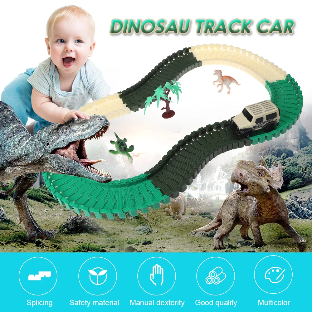 

DIY Electric Rail Car Children Track Electric Train Toy Roller Coaster Assembling Building Blocks Changeable Dinosaur Track Toy