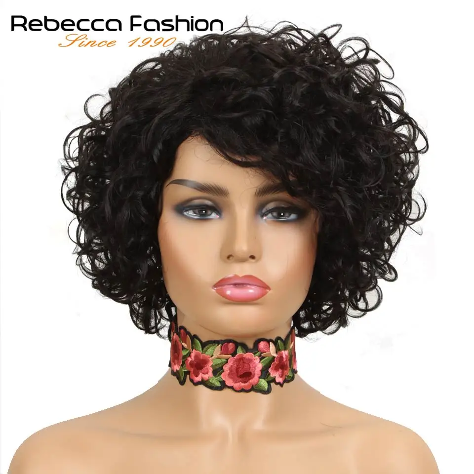 Rebecca Short Wet Wavy Wigs For Black Women Peruvian Remy Loose