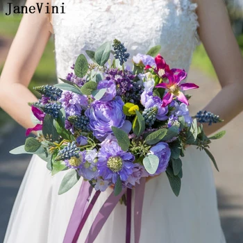 

JaneVini Gorgeous Purple Bouquets Wedding Bridal Flowers Artificial Silk Rose Peonies Spring Outdoor Bridesmaids Bouquet Fleurs