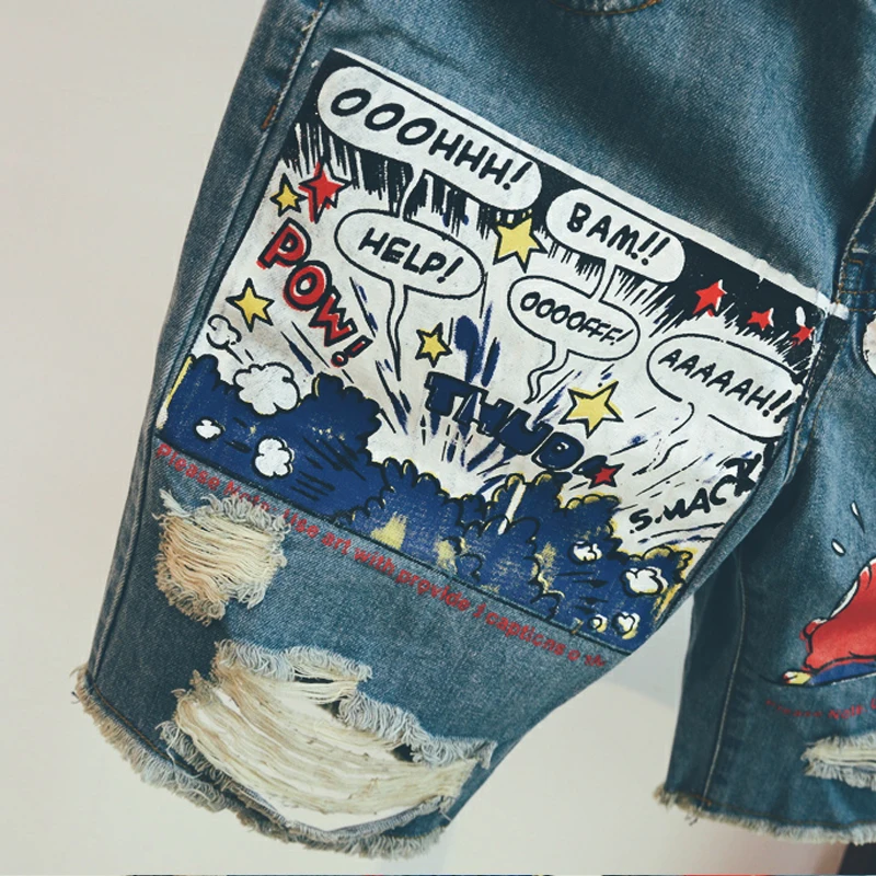 Jean Shorts Men Ulzzang Points 2018 Trousers Summer Pattern Knee Length Medium Zipper Fly Midweight Jeans Dsq Mens New Sale 