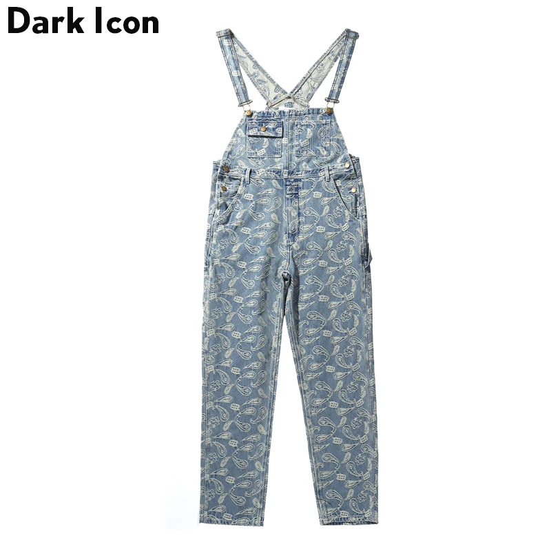 DARK ICON Bandana Dobby Overall Pants Men 2018 New Fashion Paisly Denim Men's Jeans Hip Hop Jeans Man Trousers 