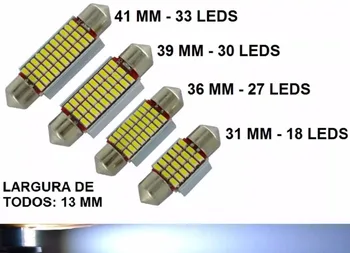 

12 VOLTS Kit 4 Lampada Tor pedo Cambus Branco Led C5w 31 36 39 41 Mm 4 Unidades