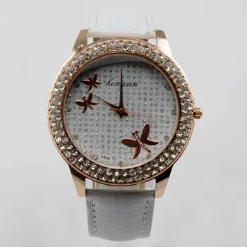 

Hot selling women rhinestone watches for women leather strap butterfly with diamond dress watches quartz watch