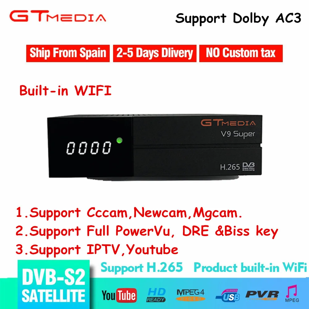

GTMEDIA Hot Sale DVB S2 Set Top Box V9 Super Satellite Receiver HD 1080p H.265 Built-in WIFI Support Cccam Newcam V9 Super Box