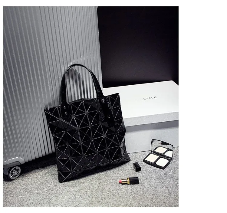 Deformable Women Handbag Geometry Quilted Plaid Mosaic Sequins Mirror Shoulder Tote Bag BaoBao Lattice Laser Foldable PU Bag (36)