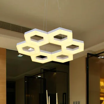 

Modern six-sided shaped personality creative LED acrylic chandelier living room dining room hotel bedroom study hanging lamps