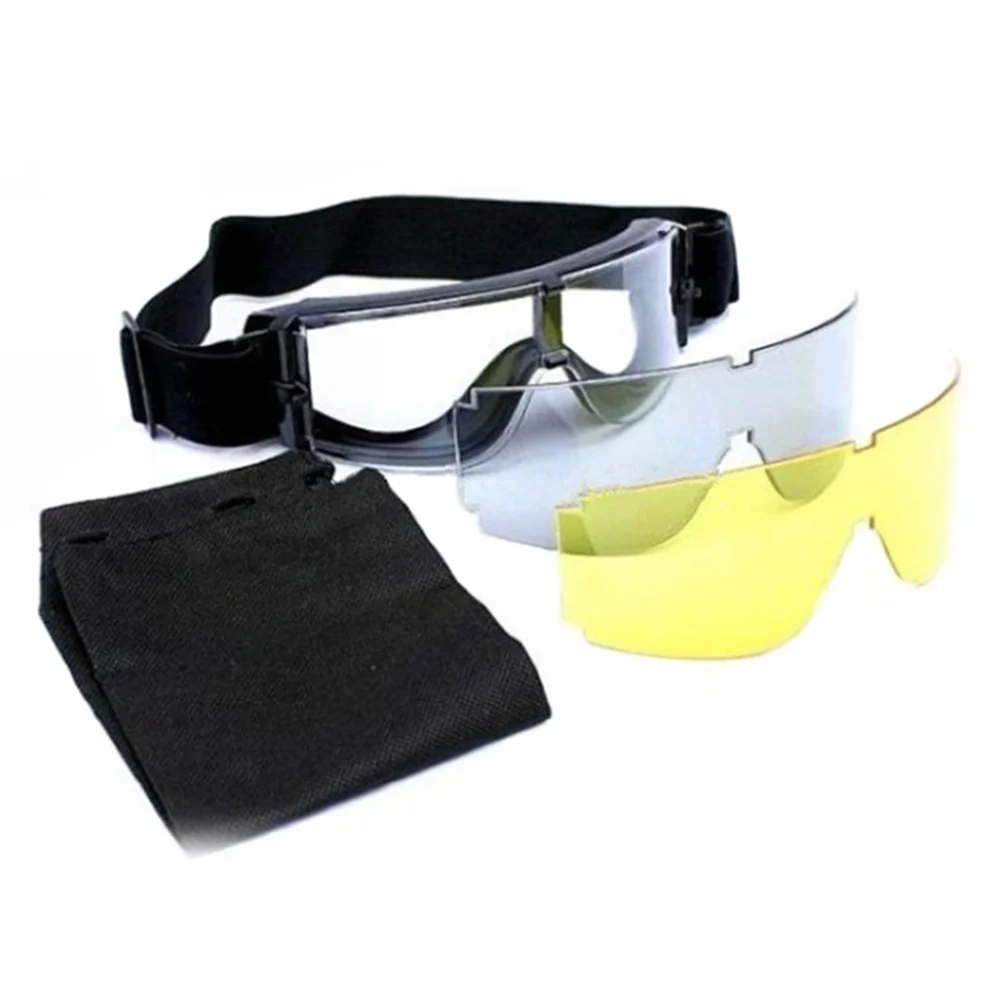 

UMilitary Airsoft safety goggle X800 Tactical Goggle Shooting Glasses GX1000 Black 3 Lens Motorcycle Windproof