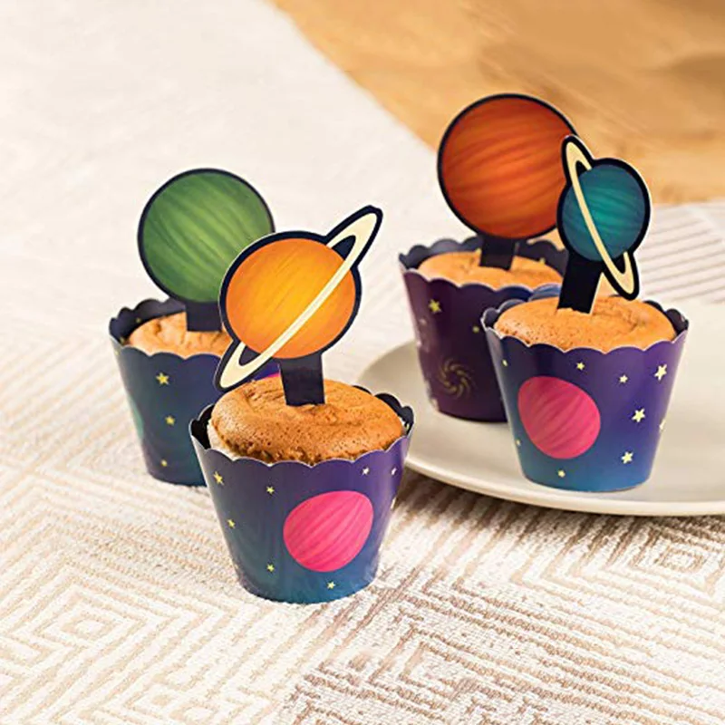 

Cyuan Solar System Cupcake Toppers Cake Planet Galaxy Party Birthday Party Decor Outer Space Theme Paper Cup Plate for Boy Party