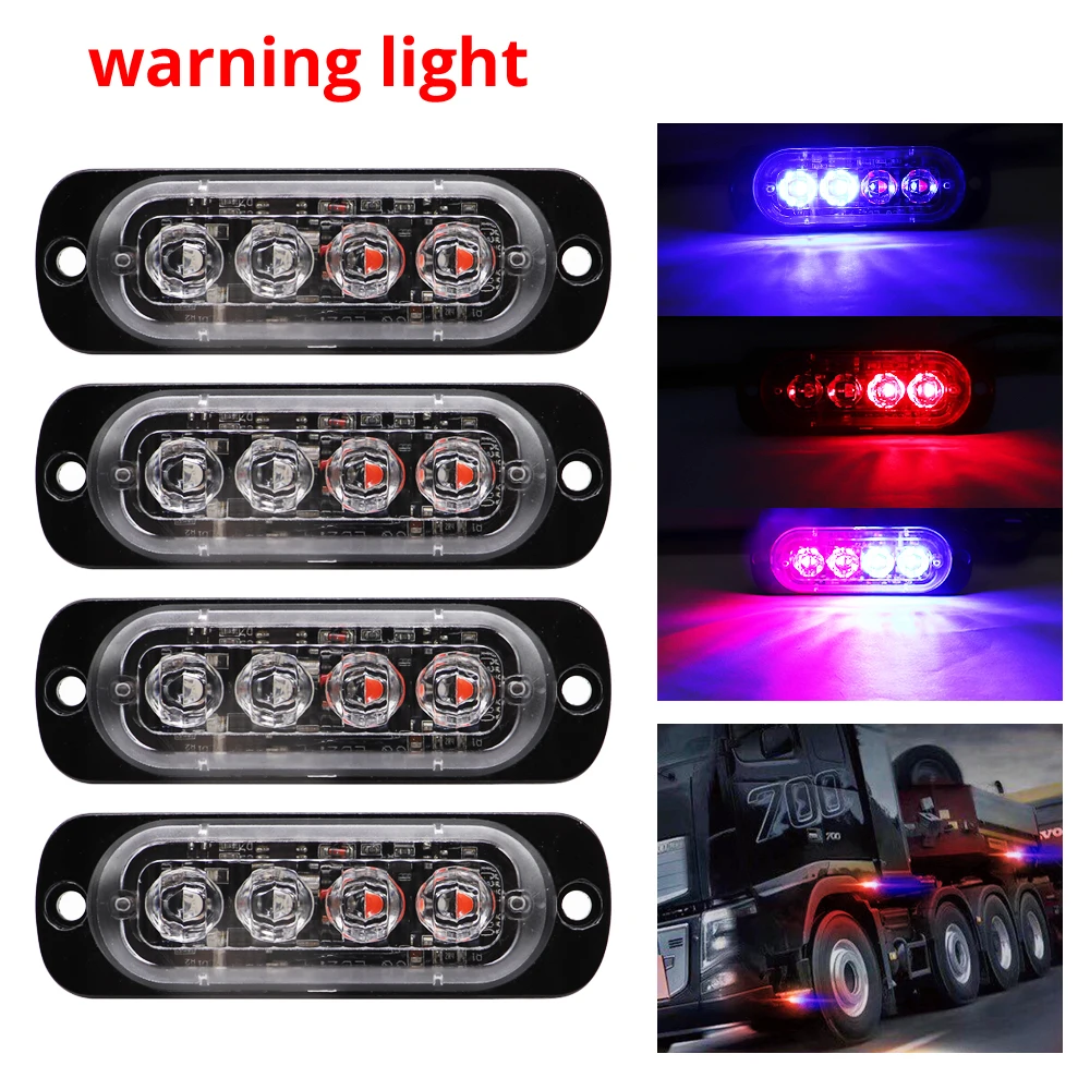 

4 LED Strobe Lights Warning Grille Colorful Flashing Light Bar Truck Car Beacon Lamp Traffic Breakdown Emergency Light 12V 24V