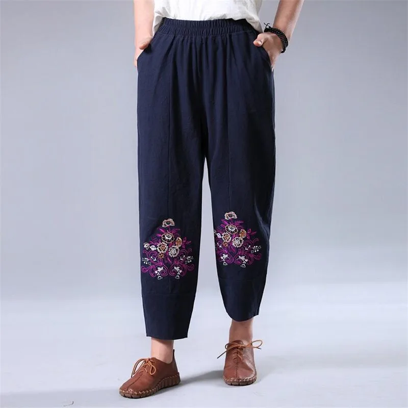 Summer Autumn One Size 2019 Beach Embroidery Harem Pants