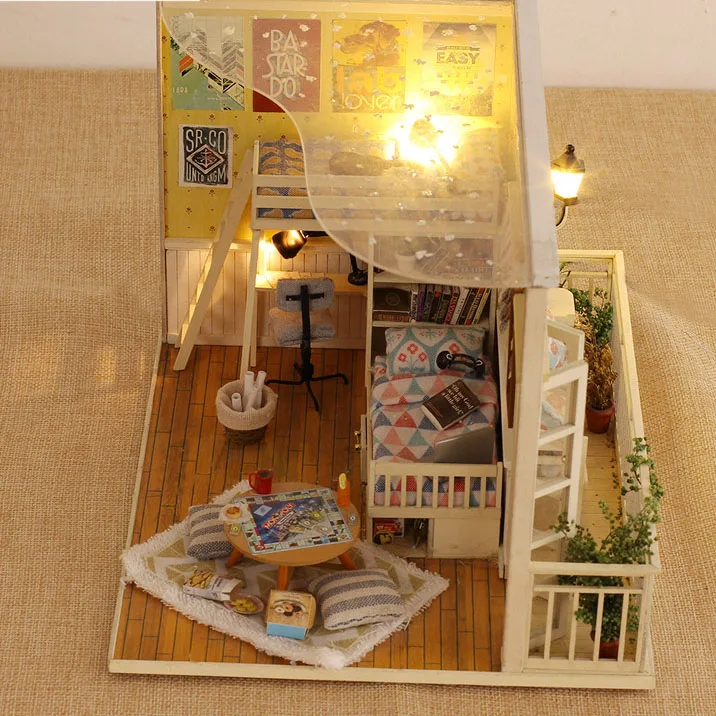 2019 Новый Забавный DIY деревянный кукольный дом Миниатюрный с светодиодный + мебель