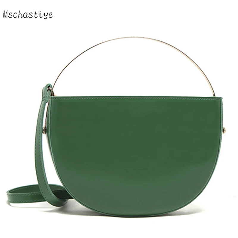 

Women Totes Bag Fashion Circular Leather Retro Brand Metal Ring Handbag For Girl Small Round Lady Shoulder Messenger Bags