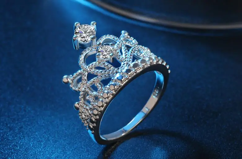 Лучший подарок Принцесса Корона 925 пробы серебряные AAA CZ кольца ювелирные изделия австрийский кристалл любовь Сердце Обручальные кольца для женщин