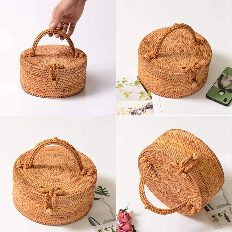 Женская сумка из ротанга, модная плетеная лоза ручной работы, круглая сумка из ротанга, Бамбуковая сумка из ротанга для летнего пляжа, морского отдыха Bes