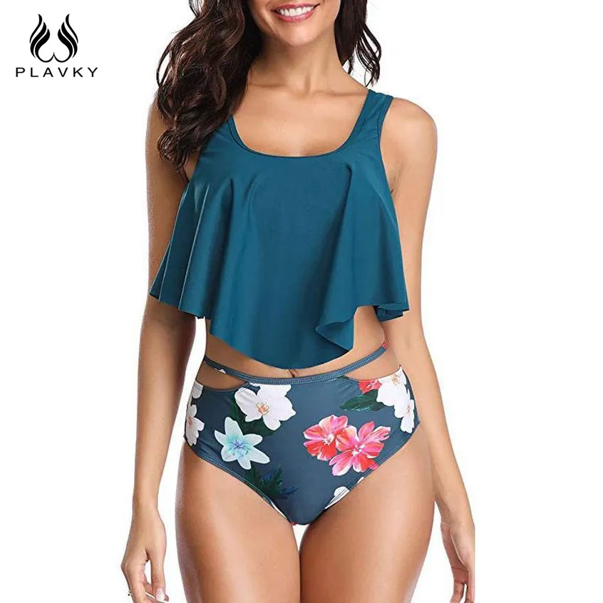 

Sexy Floral Flounced High Waist Bikini 2019 Ladies Swimwear Women Swimsuit Female Cropped Cut Out Bathing Suit Biquini Tankini