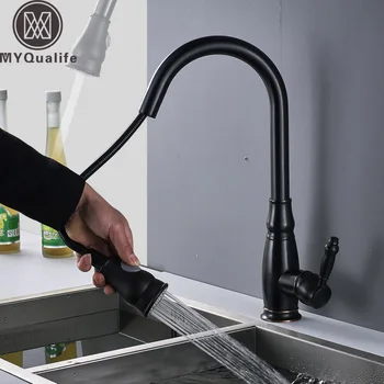 

Black Bronze Kitchen Faucet Pull Out Stream Spout Kitchen Sink Tap Hot Cold Kitchen Mixer Crane Bathroom Kitchen Tap Deck Mount