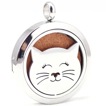 

30mm stainless steel lovely cat aromatherapy aroma essential oil diffuser necklace