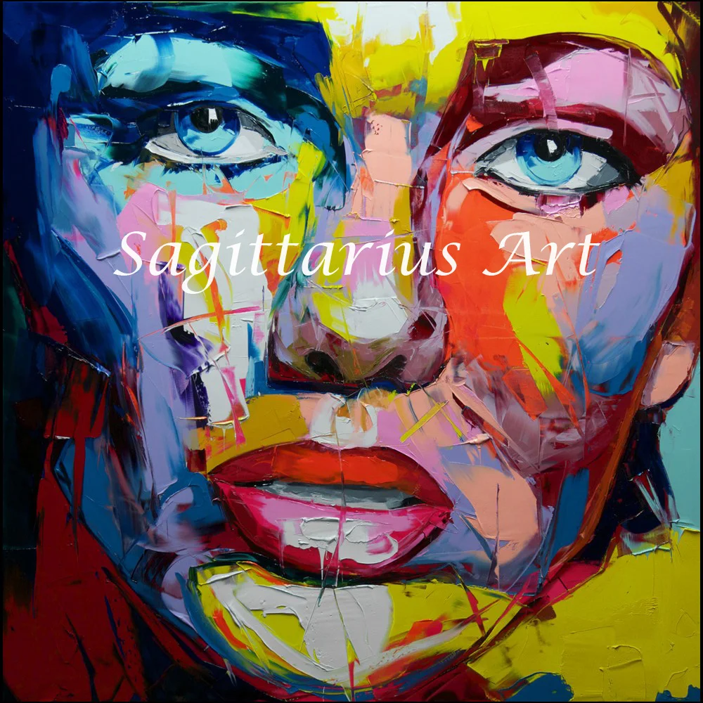 

Hand Painted Palette knife Modern Cool Face Abstract Portraits Handmade Francoise Nielly Designers Oil Painting Canvas Bedroom