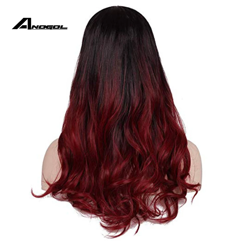 ANOGOL Guardians of the Galaxy Gamora Vol. 2 The Avengers Comic Long Body Wave Black Ombre Red Synthetic Cosplay Wig Role Play