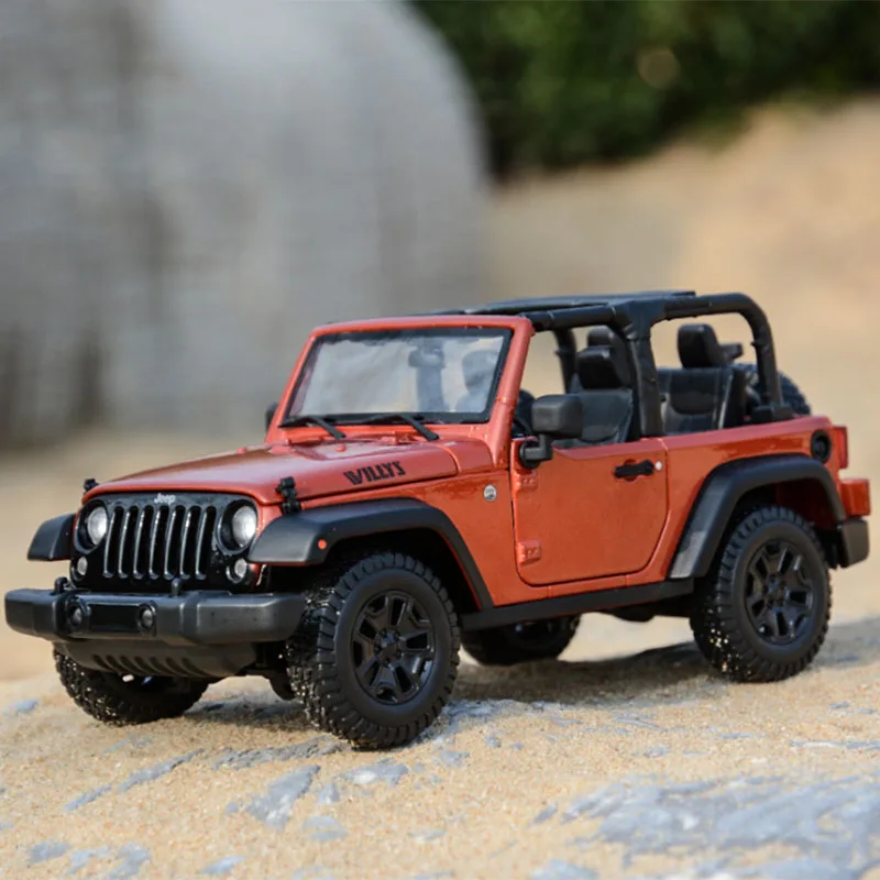 1:18 модели автомобилей Jeep Wrangler Rubicon Jeep Herdsman Willis SUV металлическая модель игрушечный автомобиль литье под давлением украшение детский подарок - Цвет: Orange red