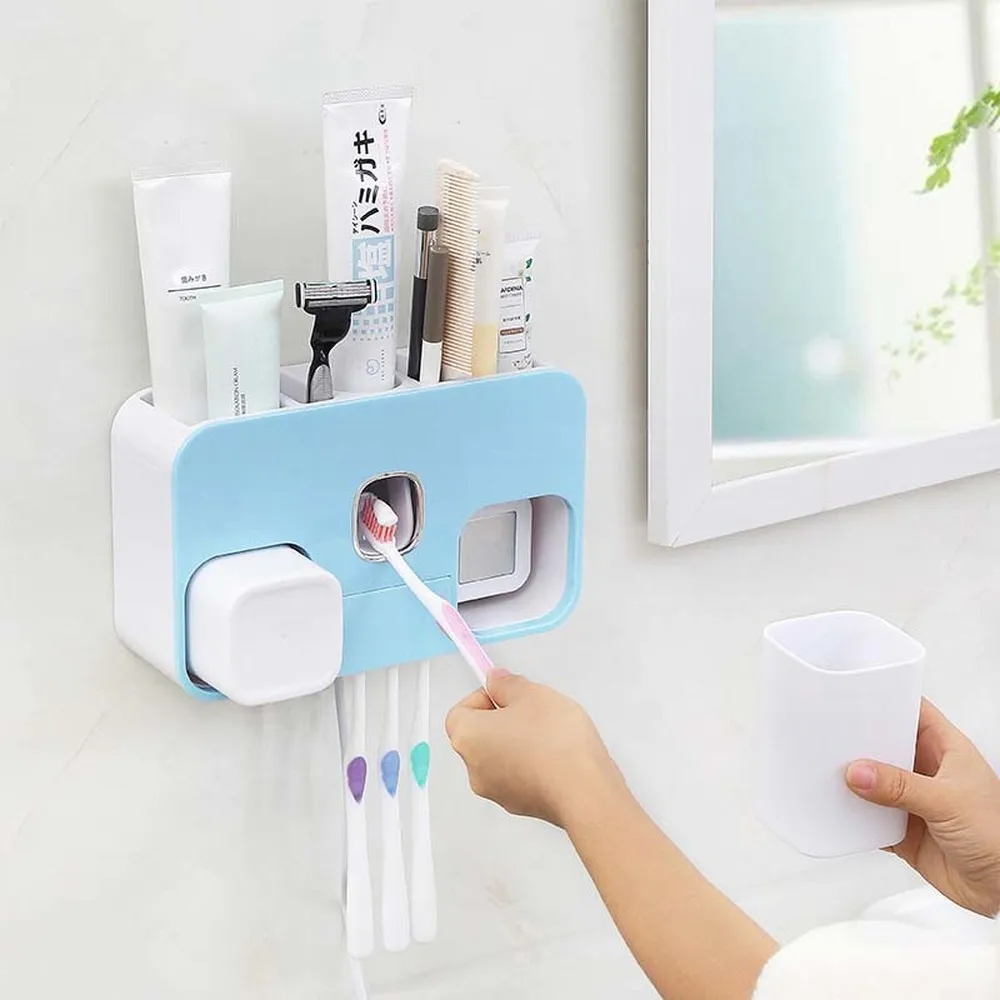 

Disinfecting couple toothbrush holder automatic toothpaste free punching multi-purpose wall rack LO716346