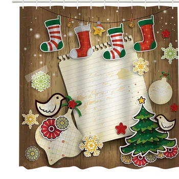 

2018 New christmas decorations for home Shower Curtain Santa Claus Snow Man Tree Clear Printed Curtain For Bathroom Contains Pro