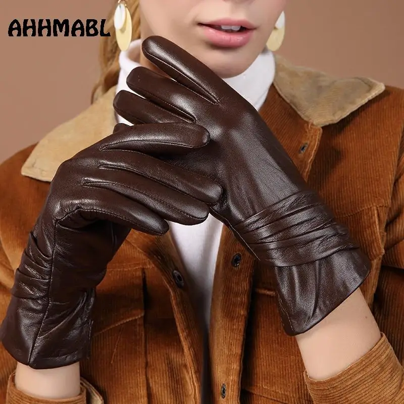 High Quality Elegant Women Leather Gloves Genuine Lambskin Leather Autumn Spring Winter Thermal Hot Trendy Female Glove G566