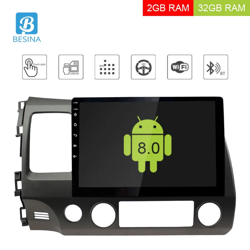 

Besina 10.1 inch Android 8.0 Car Radio For Honda Civic 2006-2011 Multimedia Player GPS Navigation 2G+32G Stereo WIFI RDS 4 core