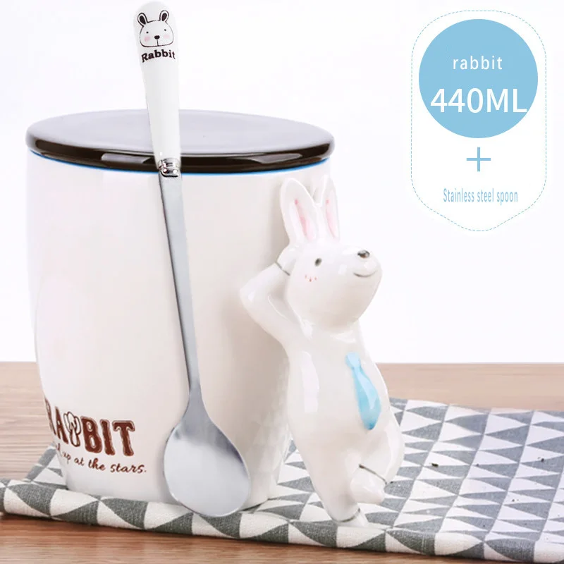 Кофе чашку питьевой Mark чай с молоком сок лимона кружка Кофе чашки Офис Drinkware уникальный подарок белка енотовидная собака лиса - Цвет: RABBIT  440ML