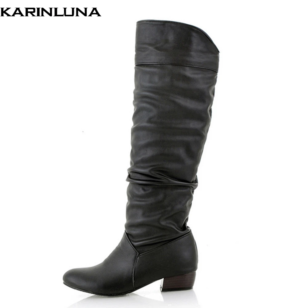 

KARINLUNA new arrivals large size 43 leisure chunky heel women's Boots Shoes russia winter plush knee high woman Boot shoes