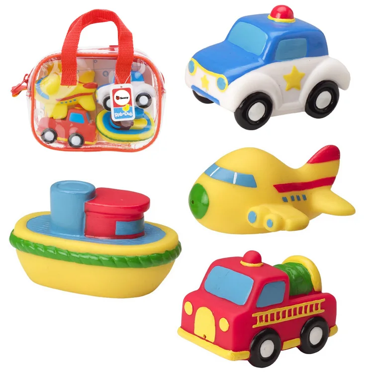

Sozzy 4pcs/lot Baby Bath Squirters for the Tub Toy Classic Vehicles Toy Soft Plastic Baby Bath Toy Engines Car Plane Toy