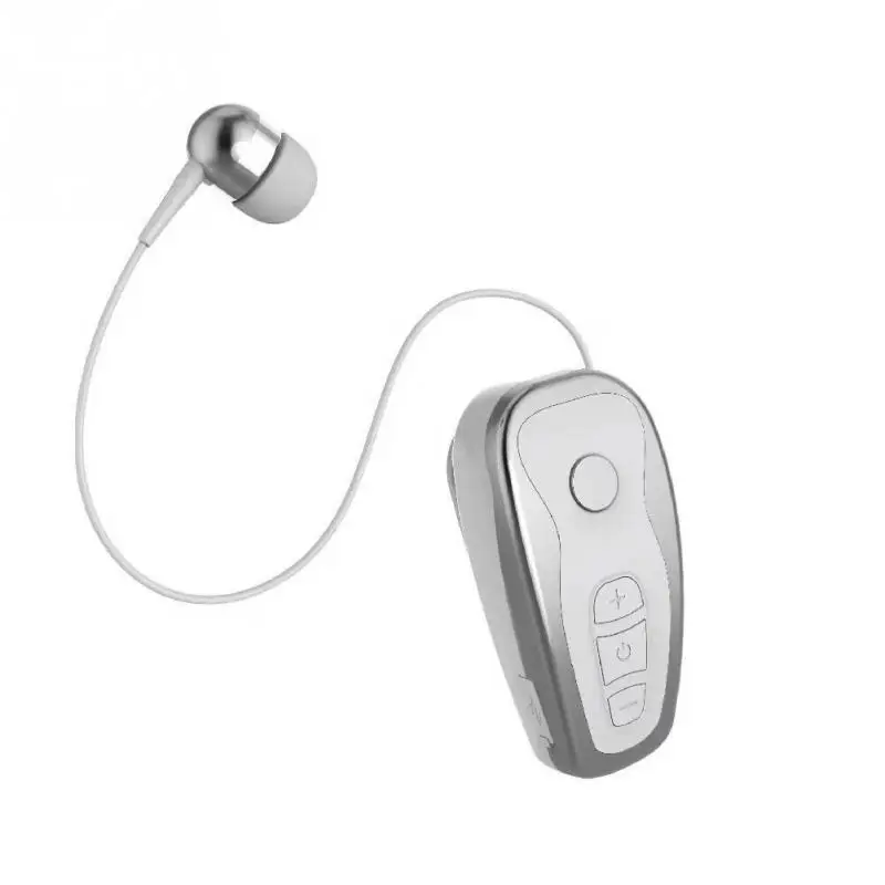 White Silver Портативный Бизнес Стиль Одежда шеи клип дизайн стерео Bluetooth 4,1 наушники-вкладыши выдвижной тросик беспроводной с функцией громкой связи - Цвет: White Silver