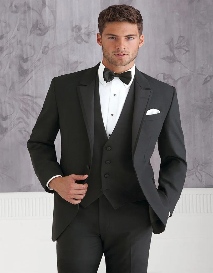 Best Wedding Suits For Men Black Mens Suits Notched Lapel Tuxedos Wedding Groomsmen Suits Two Buttons For Men (jacket+pants+vest)