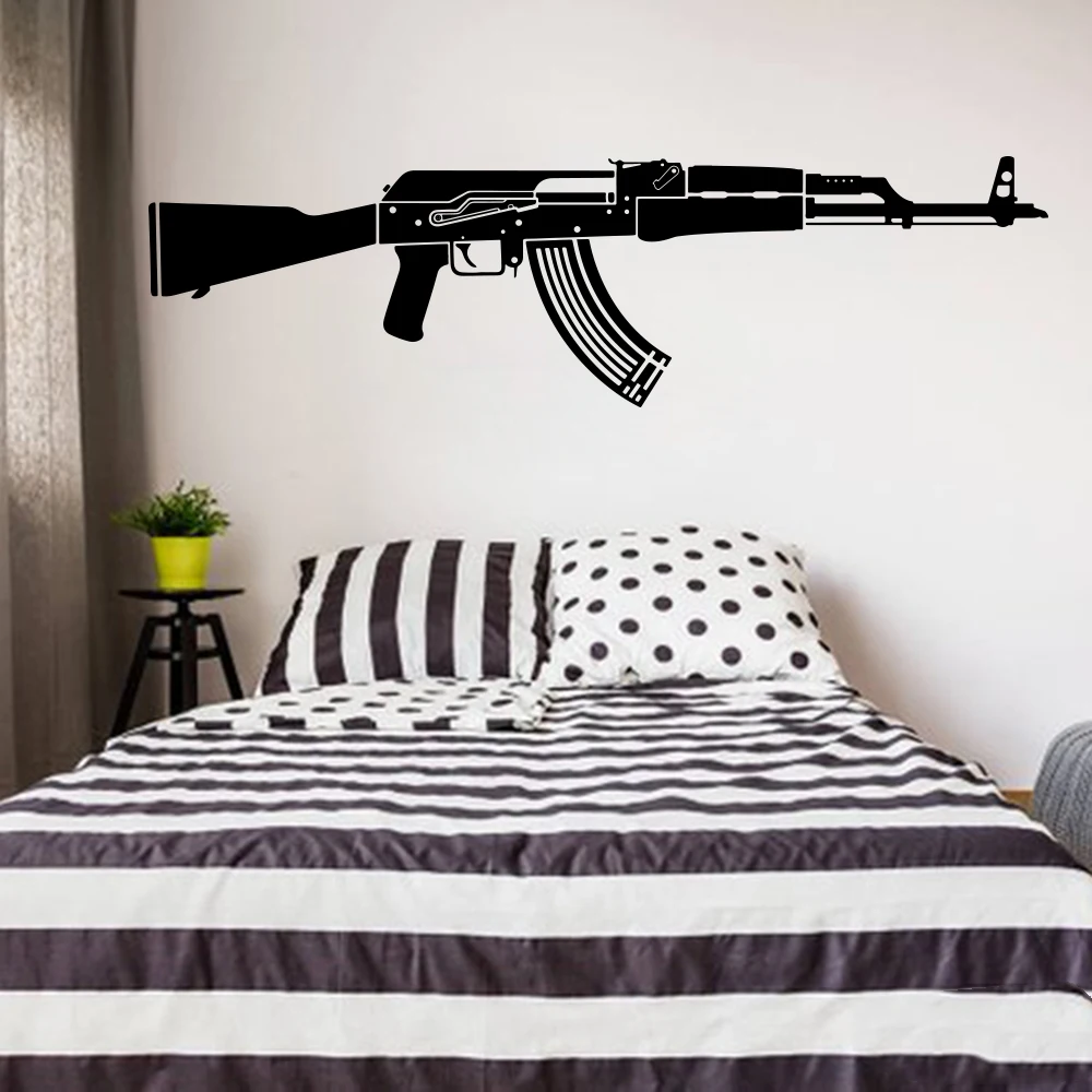 Large AK47 Gun Wall Sticker Boy Room Bedroom Ak47 Rifle Clip Firearm Wall Decal Play Room Living Room Vinyl Decor (1)