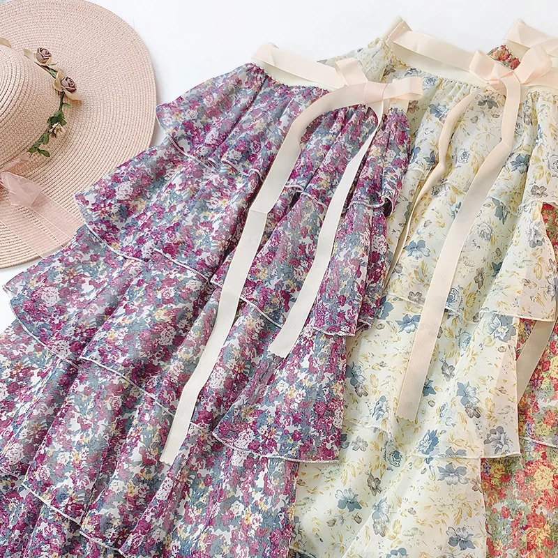 AcFirst Summer Women Fashion Sexy Skirt High Waist Ruffles Asymmetrical Bud Ankle Length Skirt Flower Printed Chiffon Skirts AcFirst Summer Women Fashion Sexy Skirt High Waist Ruffles Asymmetrical Bud Ankle Length Skirt Flower Printed Chiffon Skirts